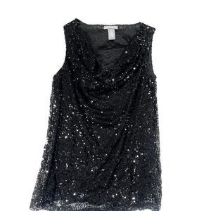 Chelsea & Theodore Black Sequin Top‎ Size M Cowl Neck